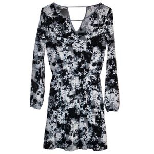 XHILARATION • Grey & Black Sheer Floral Flower Print Long Sleeve Dress